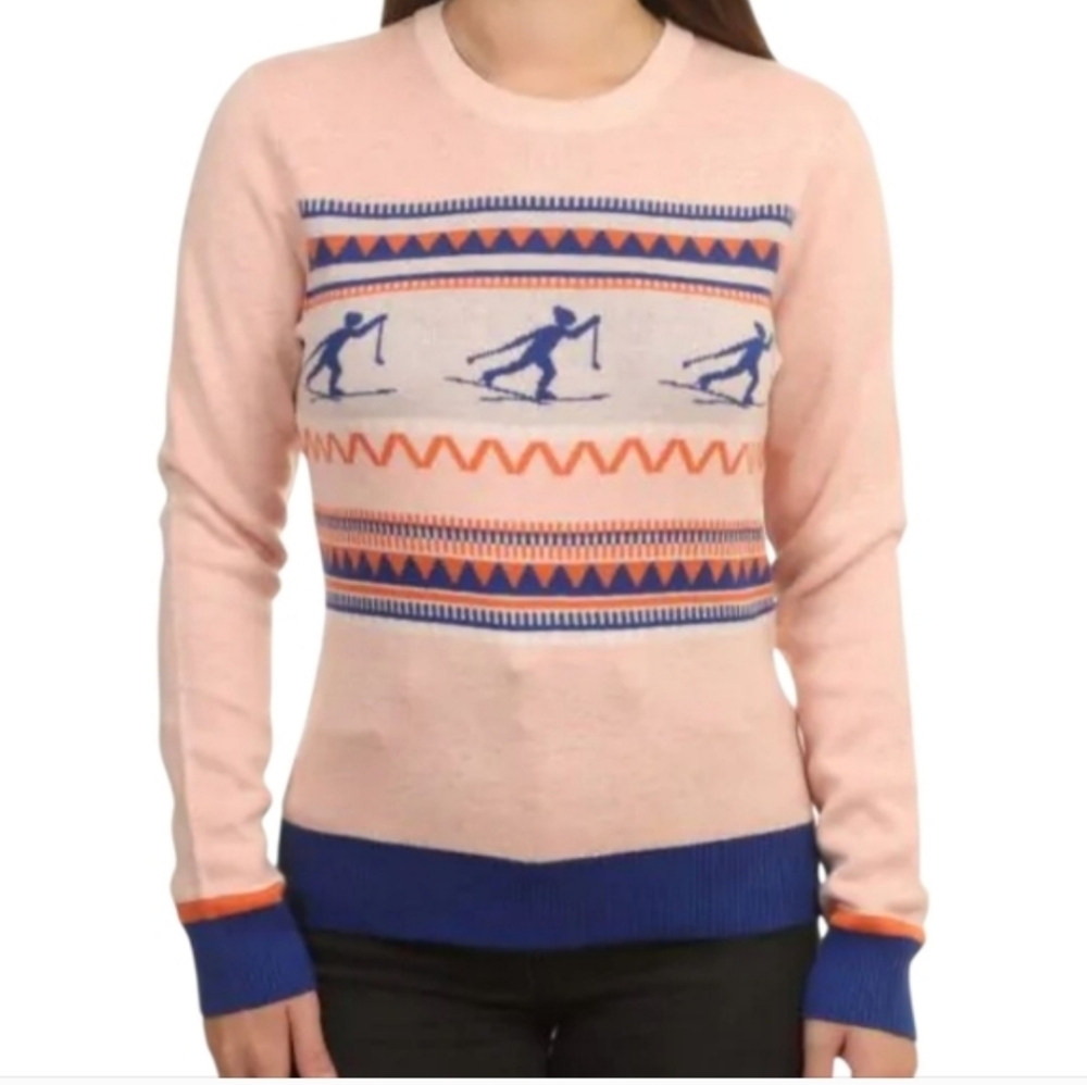 NWT, Kavu, Hillrose Sweater Apres Ski, Peach/Blue, Size Medium, MSRP $85